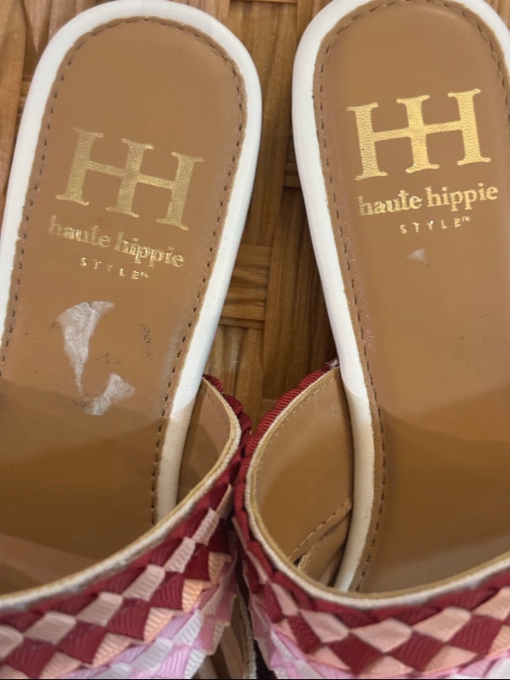 Haute Hippie Cream Embroidered Slip-On Mules - Pink & Maroon Accents size 8 - Picture 2 of 5